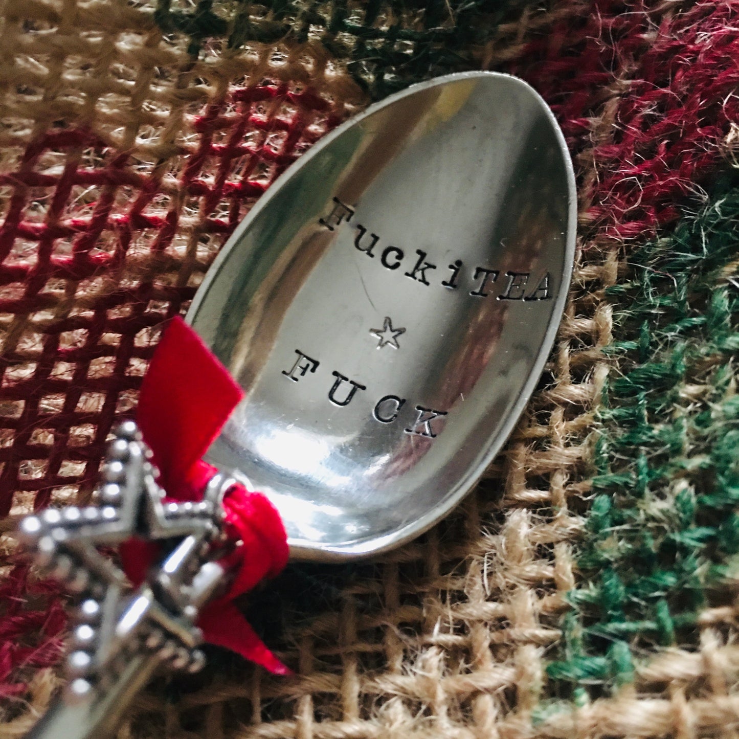 FuckiTEA Fuck cheeky hand stamped silver plated vintage teaspoon