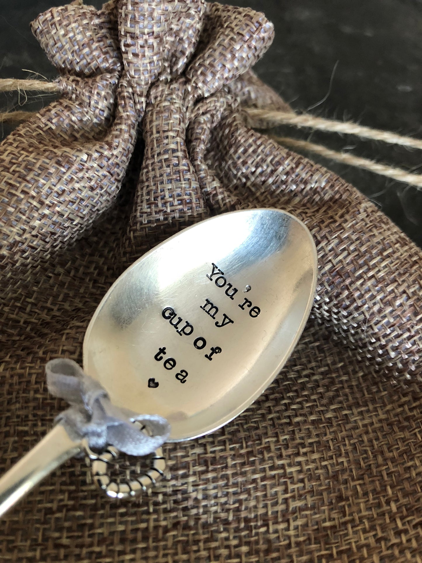 YOU'RE MY CUP OF TEA- Hand stamped Vintage Silver Plated Teaspoon