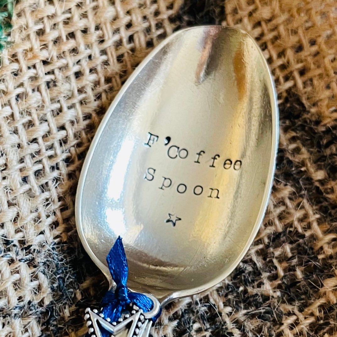 F'COFFEE Hand stamped Vintage Silver Plated Teaspoon
