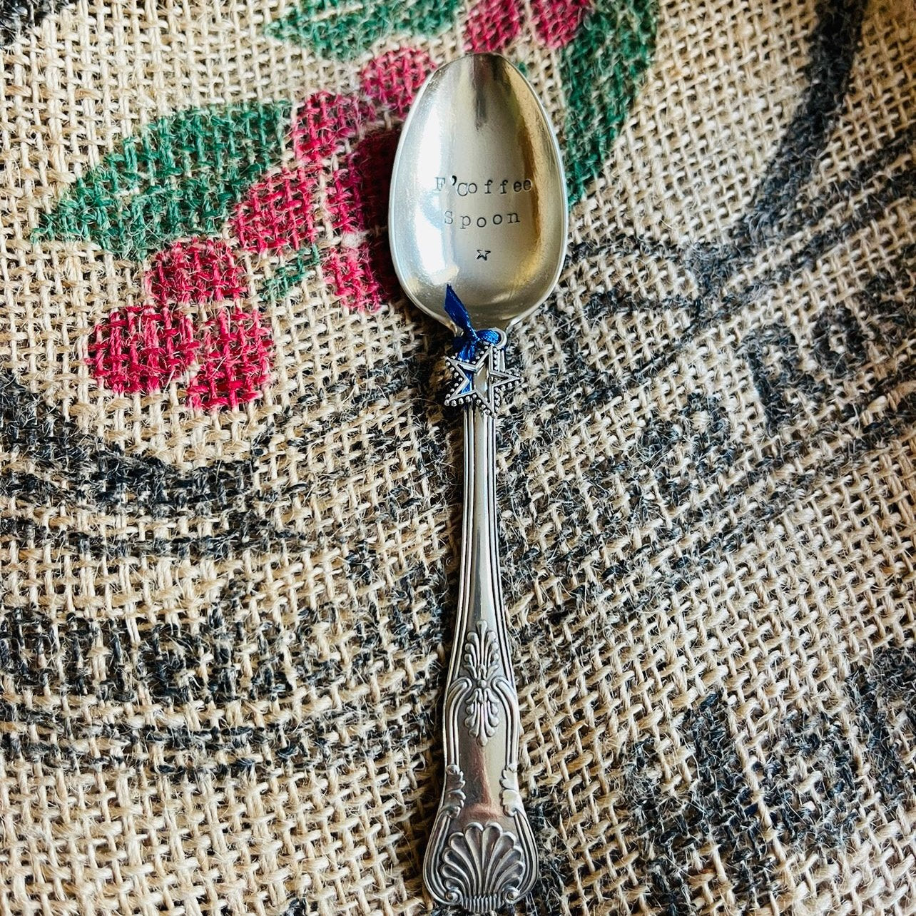 F'COFFEE Hand stamped Vintage Silver Plated Teaspoon