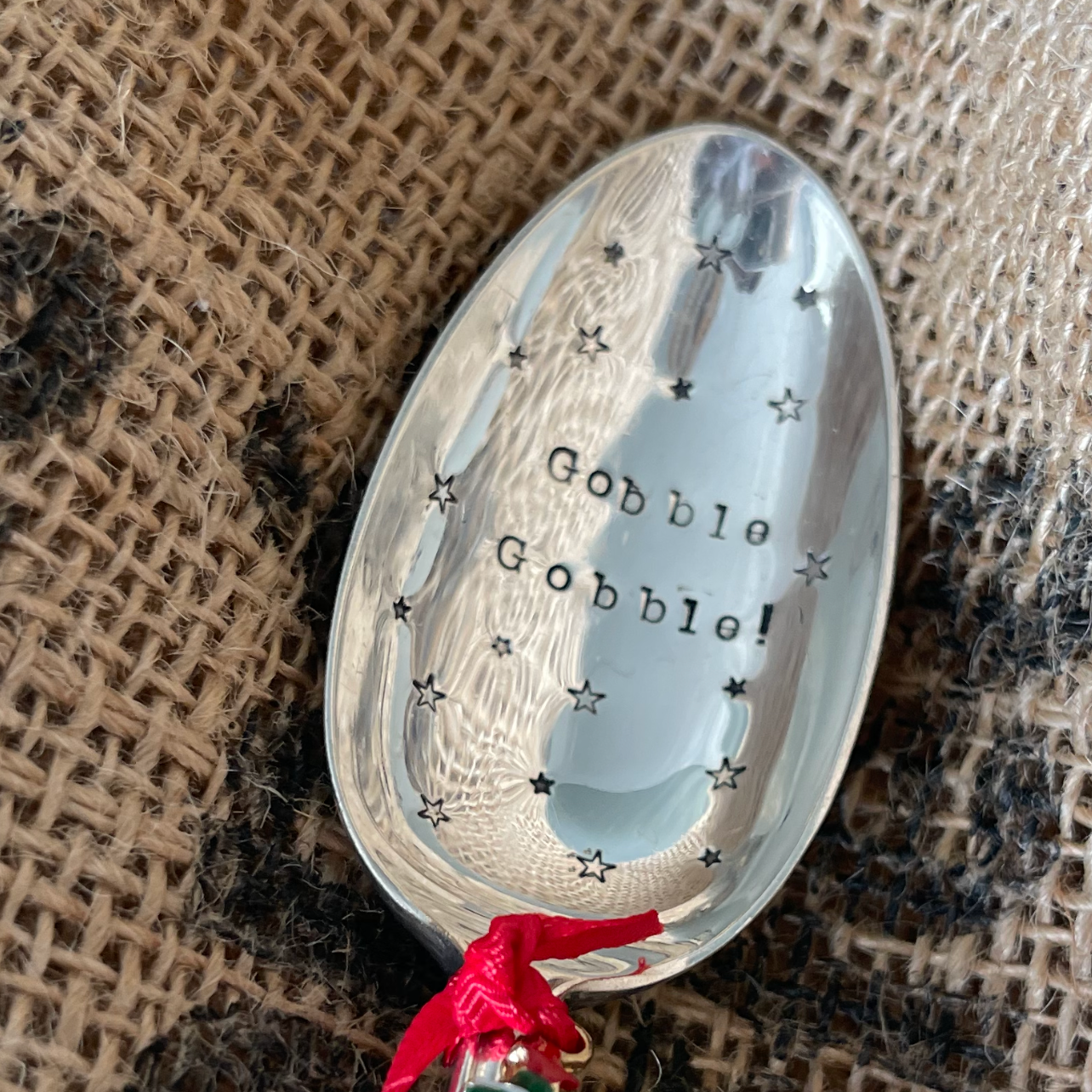 GOBBLE GOBBLE Serving spoon hand stamped silver plated cheeky spoon