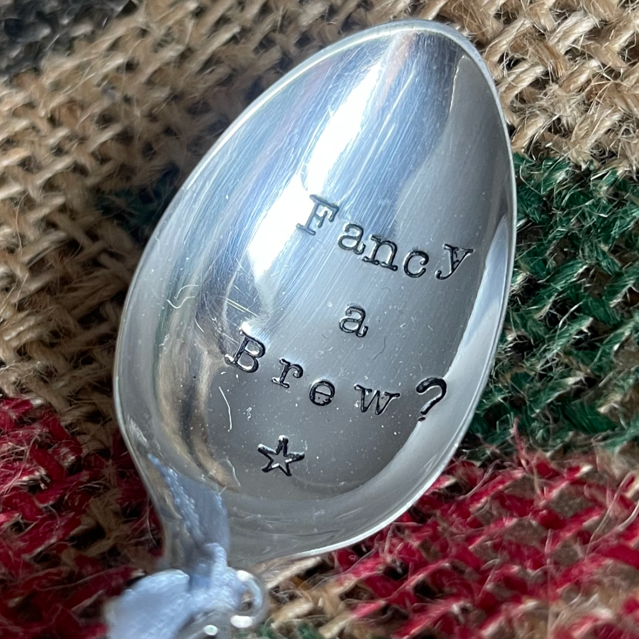 FANCY A BREW? Hand stamped Vintage Silver Plated Teaspoon