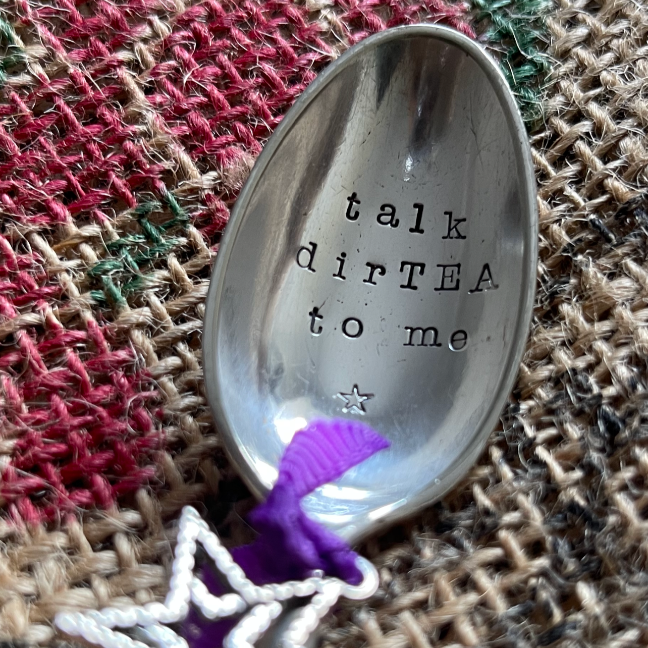 TALK DIRTEA TO ME Hand Stamped Silver Plated Vintage Teaspoon