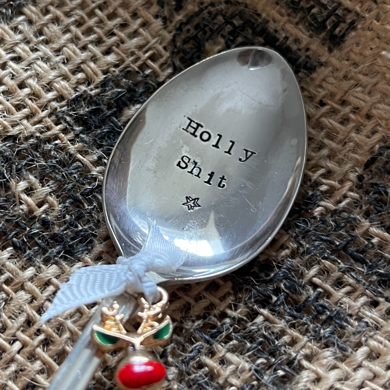 HOLLY SH*T Hand stamped Christmas Vintage Silver Plated Teaspoon