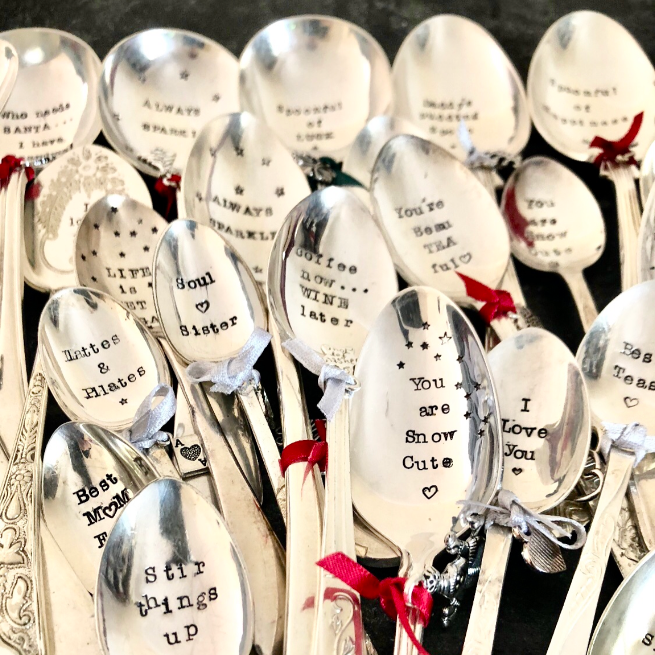 EATING FOR TWO - Hand stamped Vintage Silver Plated Dessert spoon
