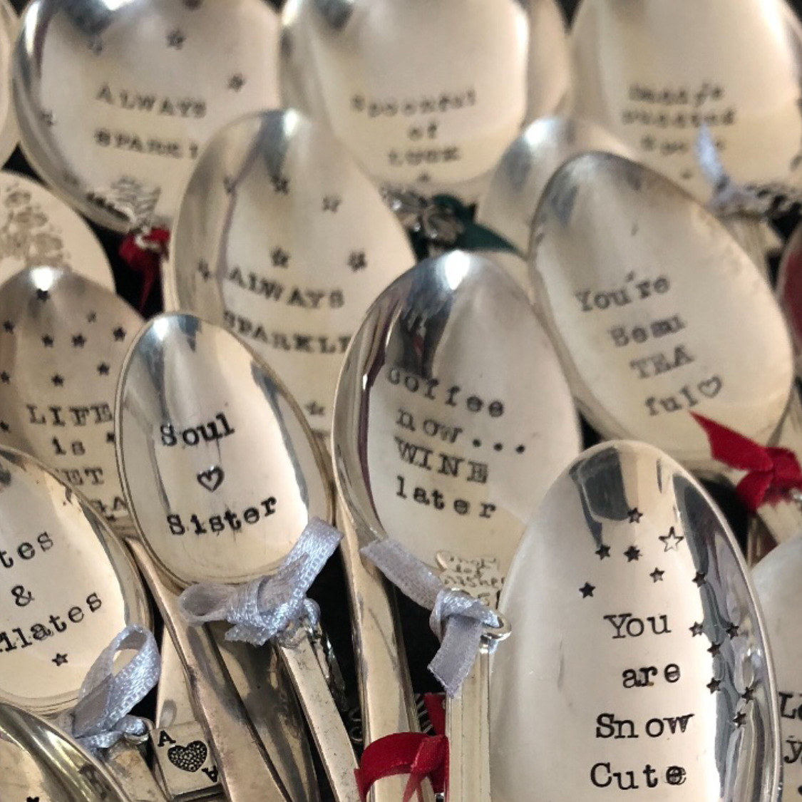 ALWAYS SPARKLE Hand Stamped Vintage Silver Plated Dessert Spoon
