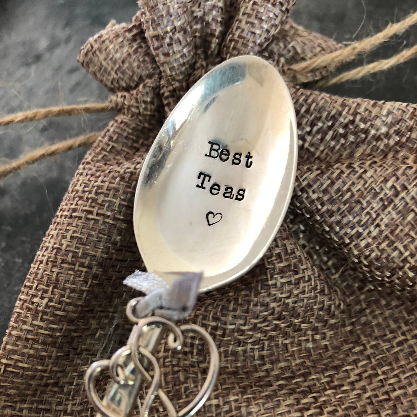BEST TEAS- Hand stamped Vintage Silver Plated Teaspoon