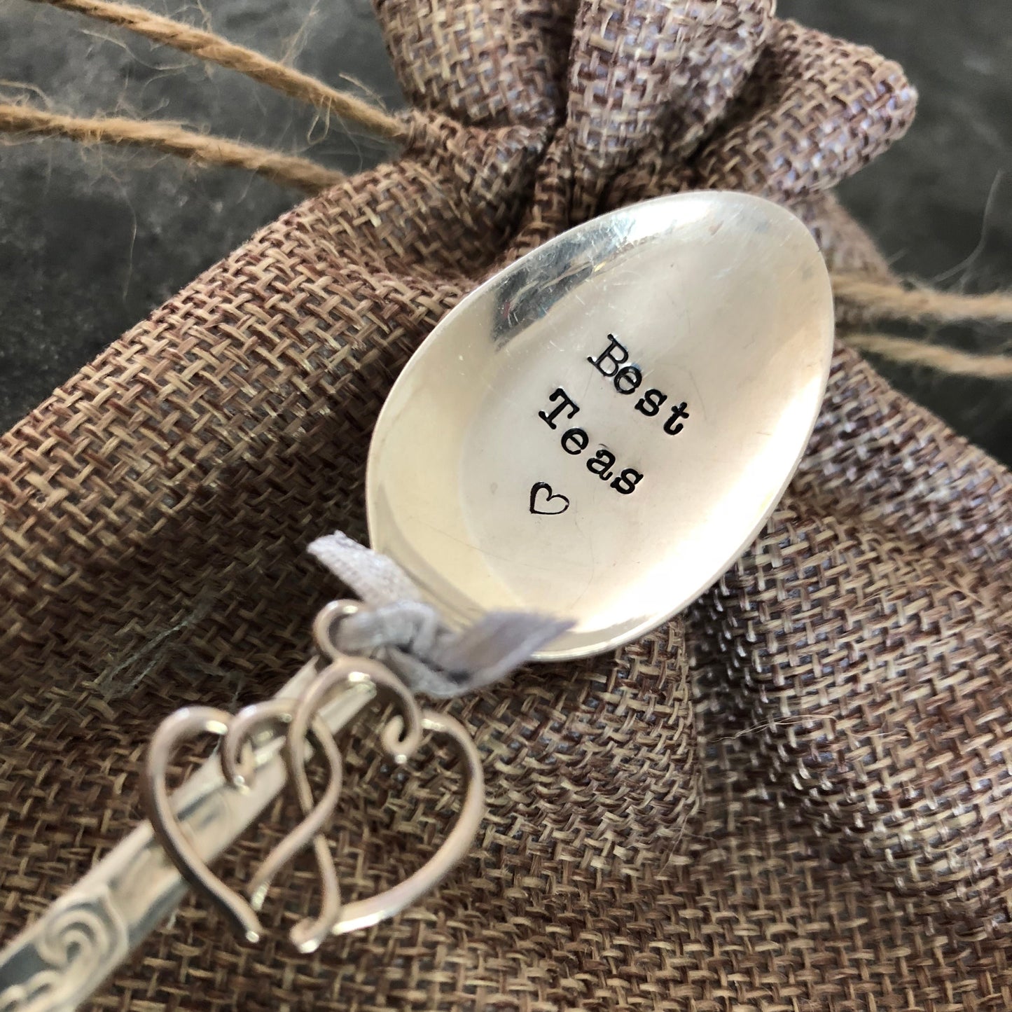 BEST TEAS- Hand stamped Vintage Silver Plated Teaspoon