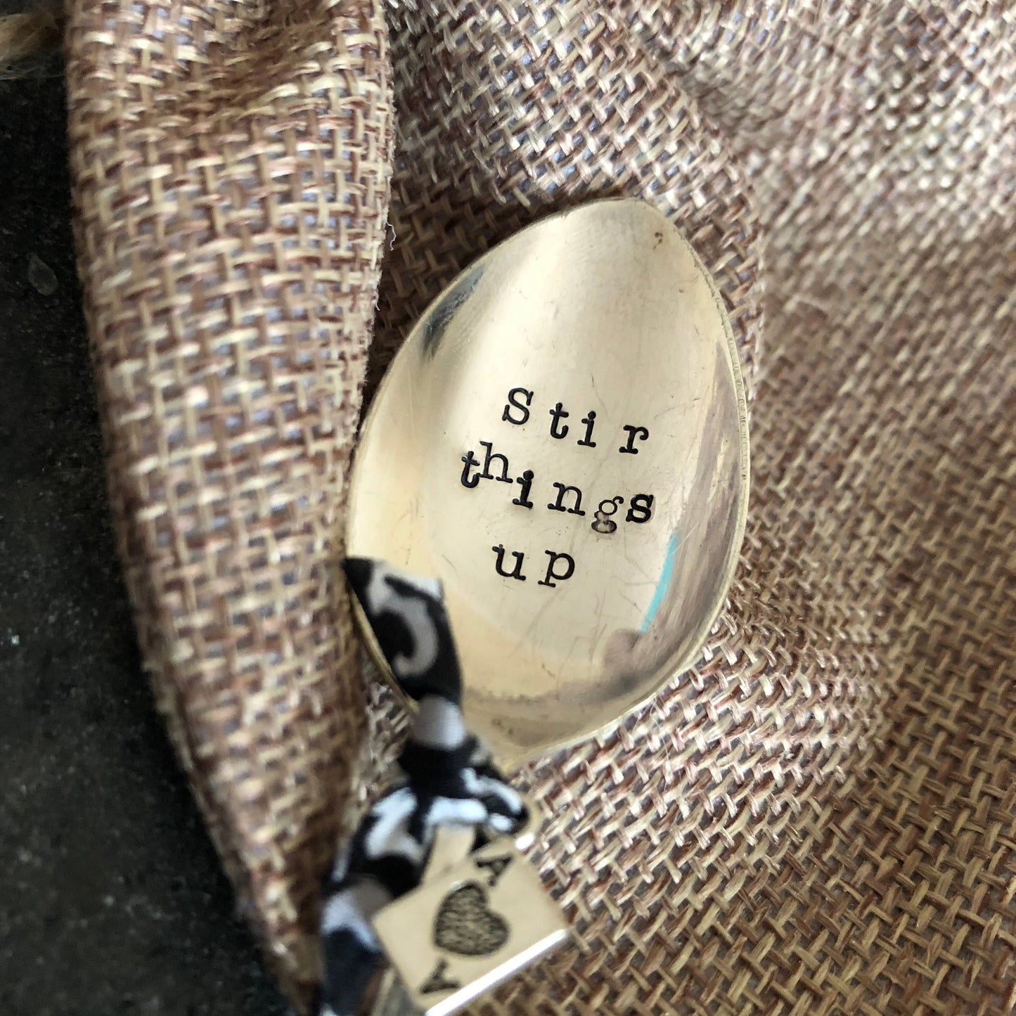 STIR THINGS UP Hand stamped Vintage Silver Plated Teaspoon