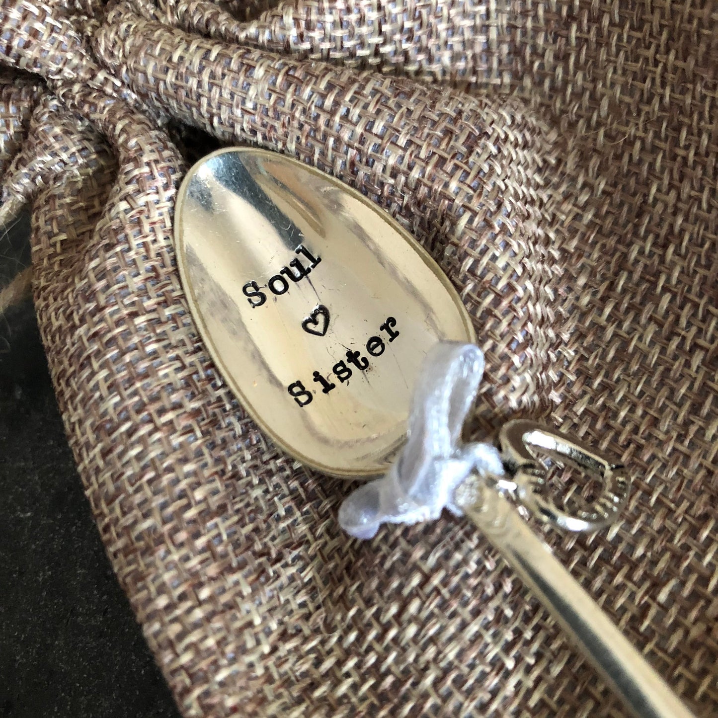 SOUL SISTER - Hand stamped Vintage Silver Plated Teaspoon