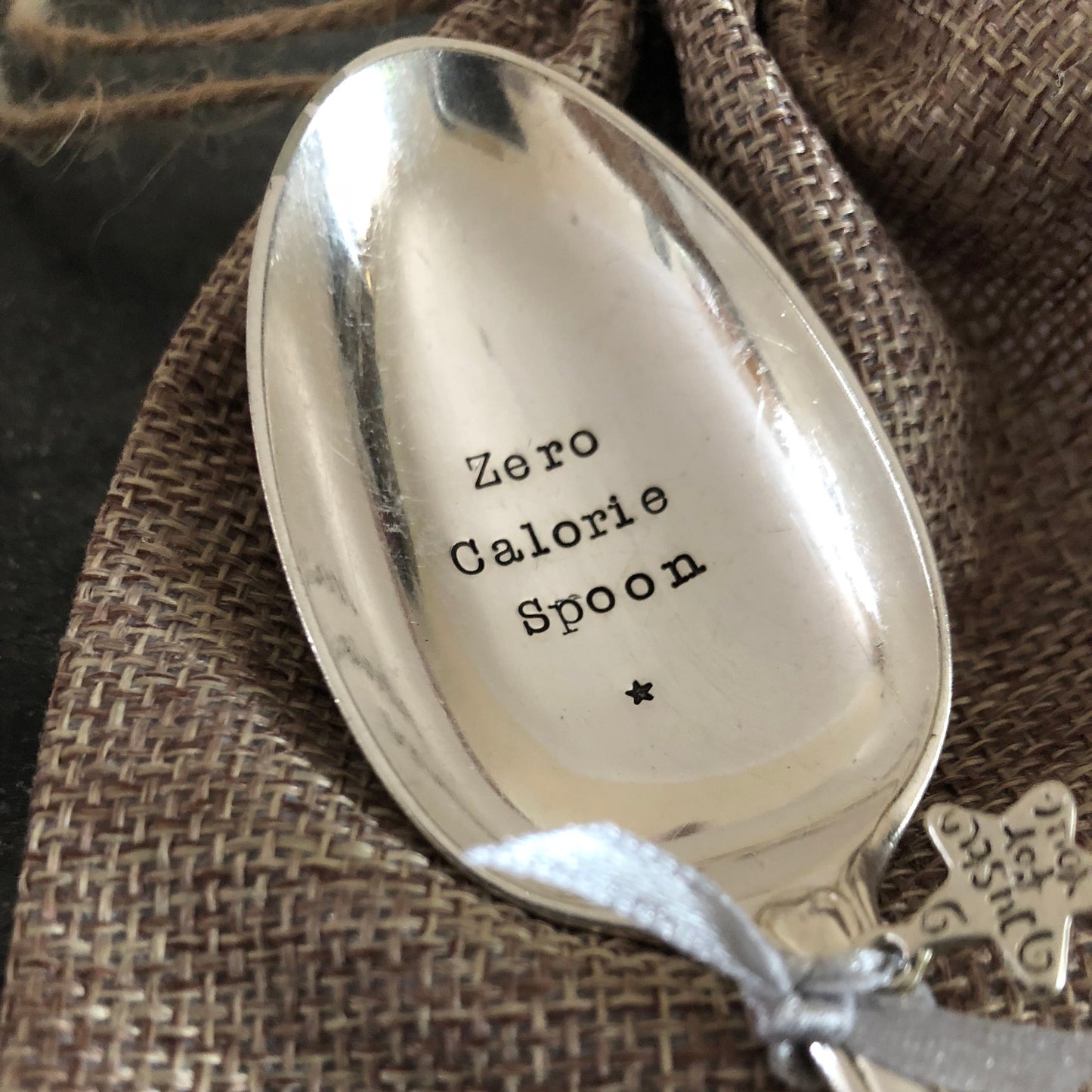 ZERO CALORIE SPOON Hand stamped Silver Plated Vintage Dessert spoon