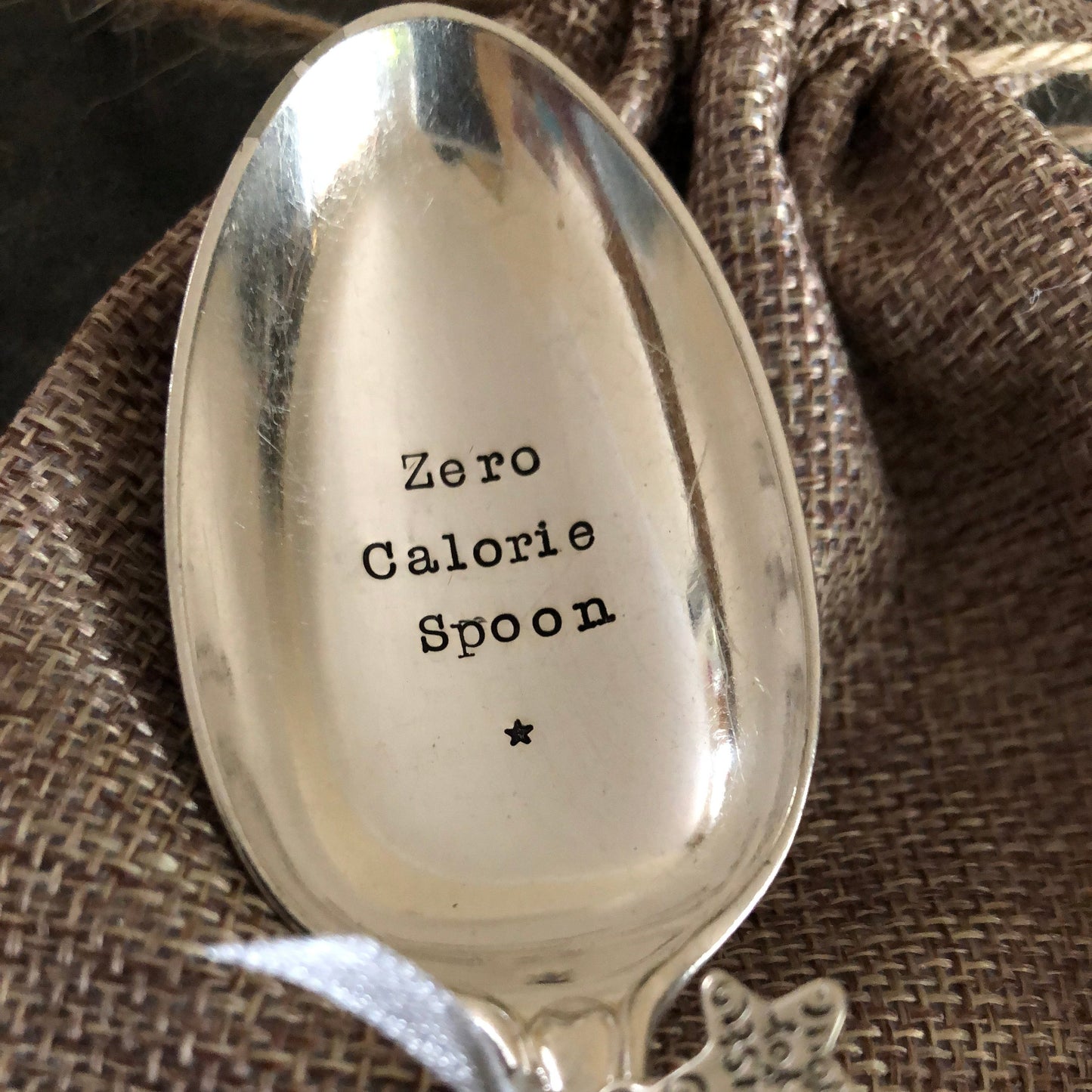 ZERO CALORIE SPOON Hand stamped Silver Plated Vintage Dessert spoon