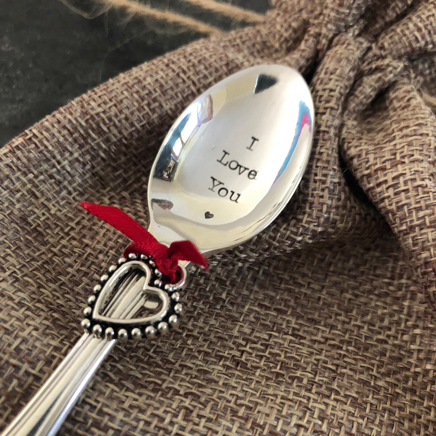 I LOVE YOU Hand stamped Vintage Silver Plated Teaspoon