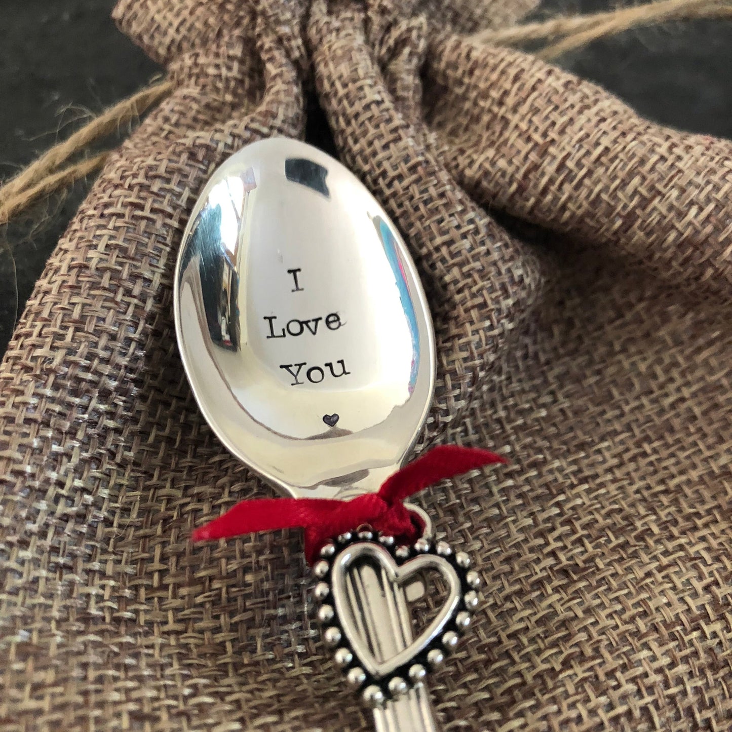 I LOVE YOU Hand stamped Vintage Silver Plated Teaspoon