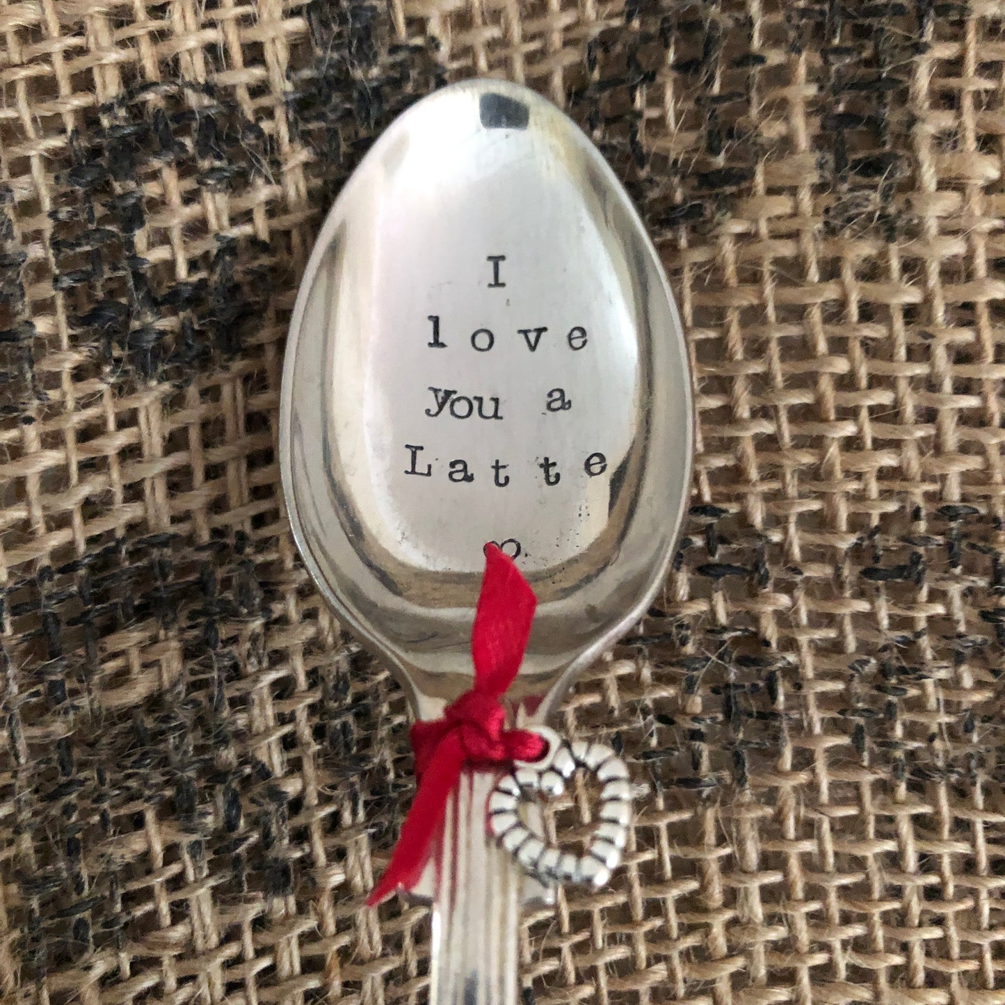 I LOVE YOU A LATTE Hand stamped Silver Plated Vintage Teaspoon
