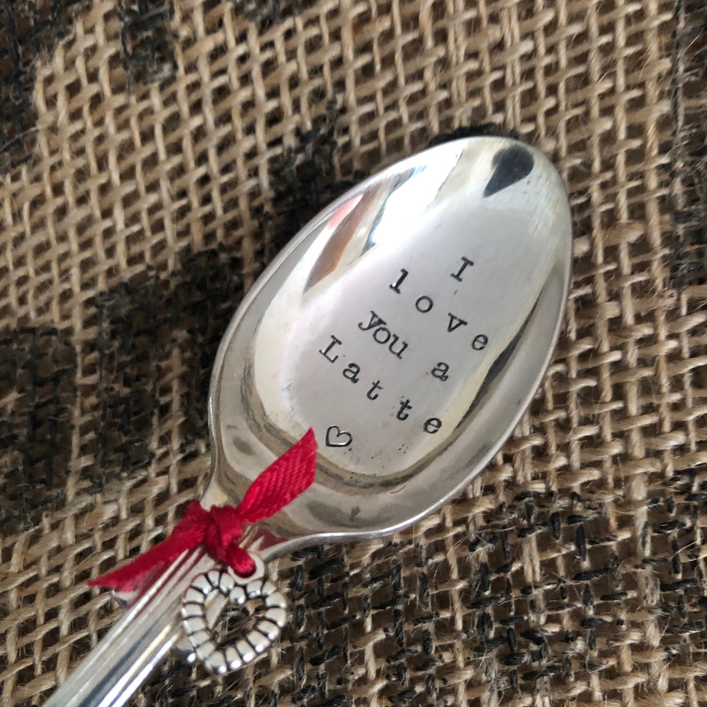 I LOVE YOU A LATTE Hand stamped Silver Plated Vintage Teaspoon