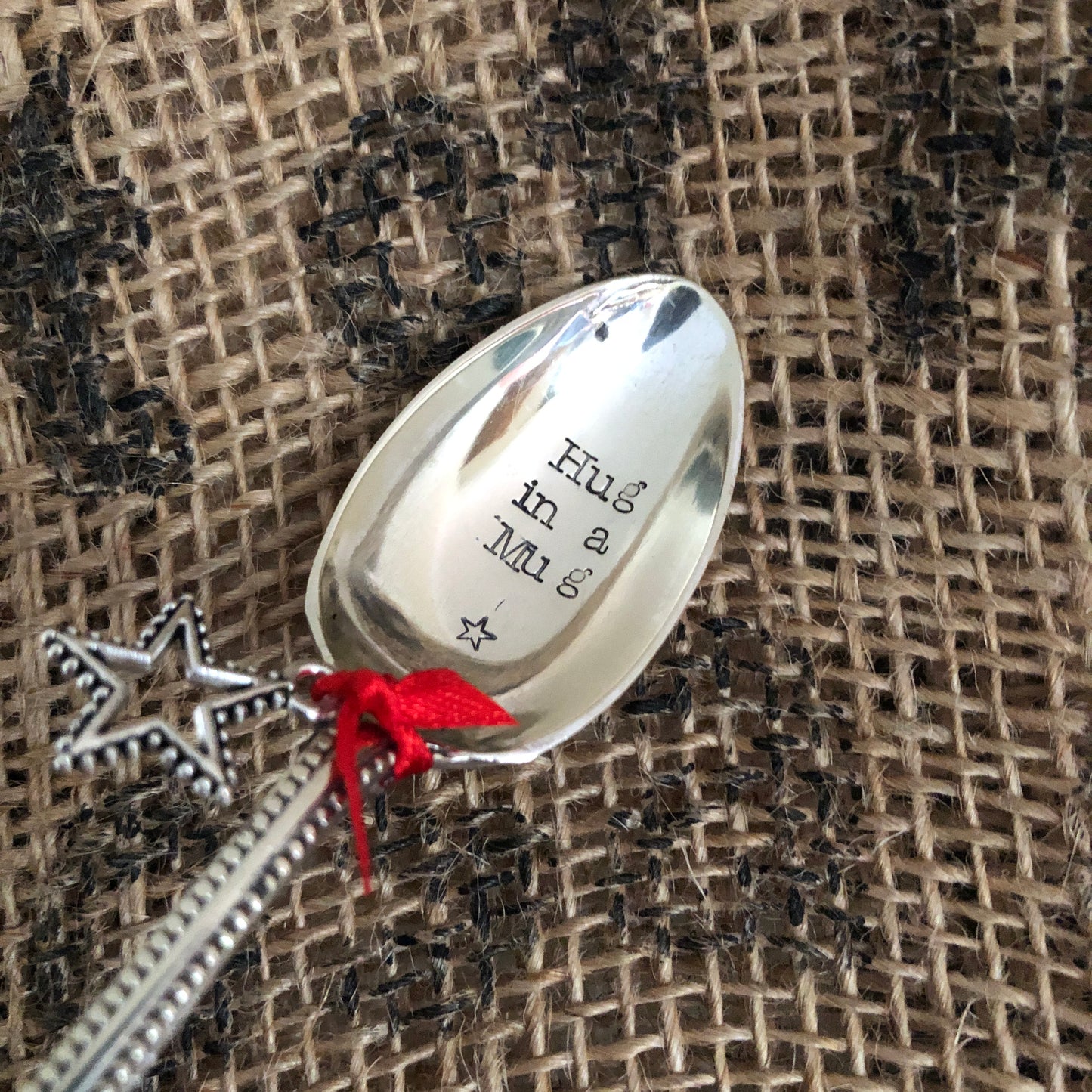 HUG IN A MUG Hand stamped Silver Plated Vintage Teaspoon