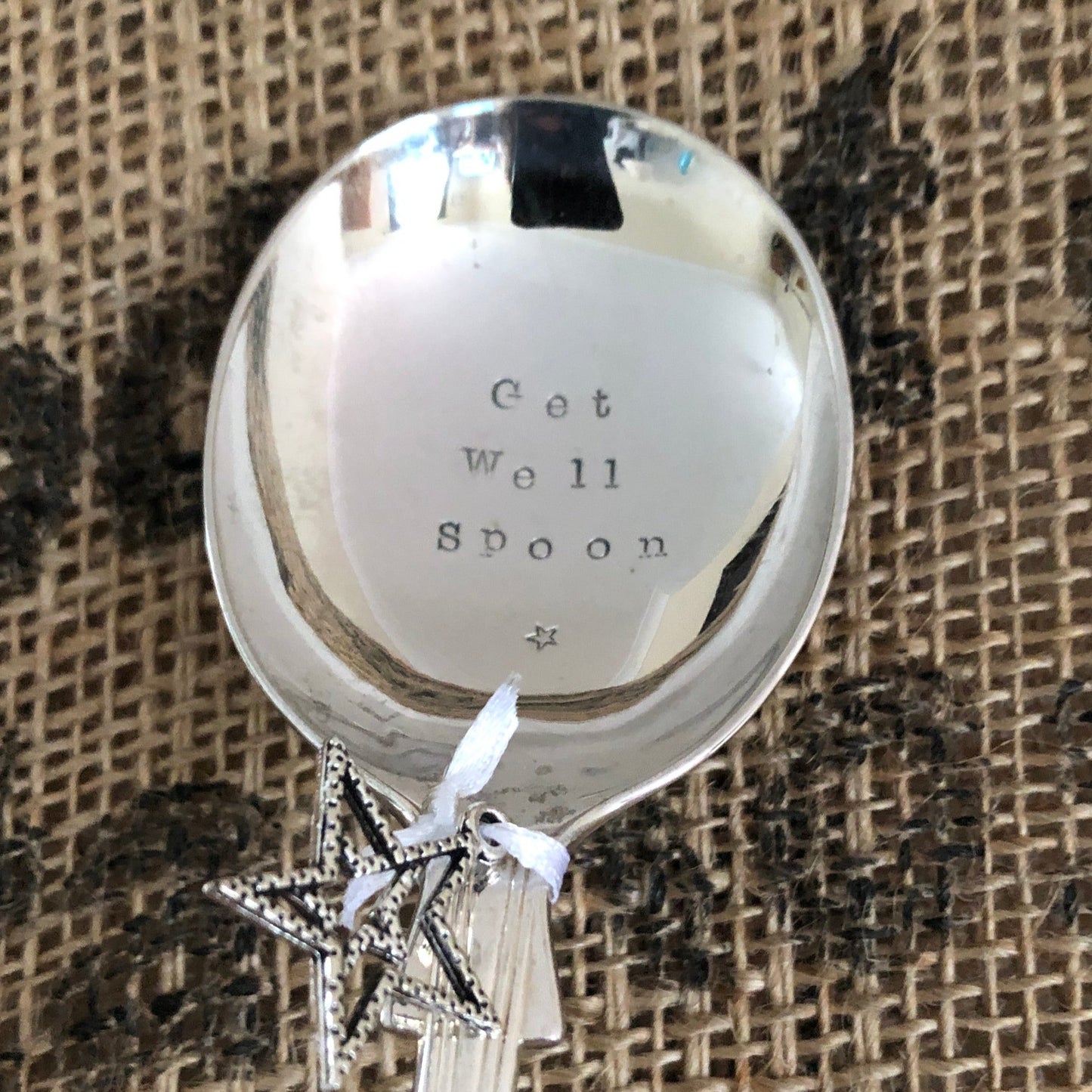 GET WELL SPOON - Hand stamped Silver Plated Vintage Soup spoon