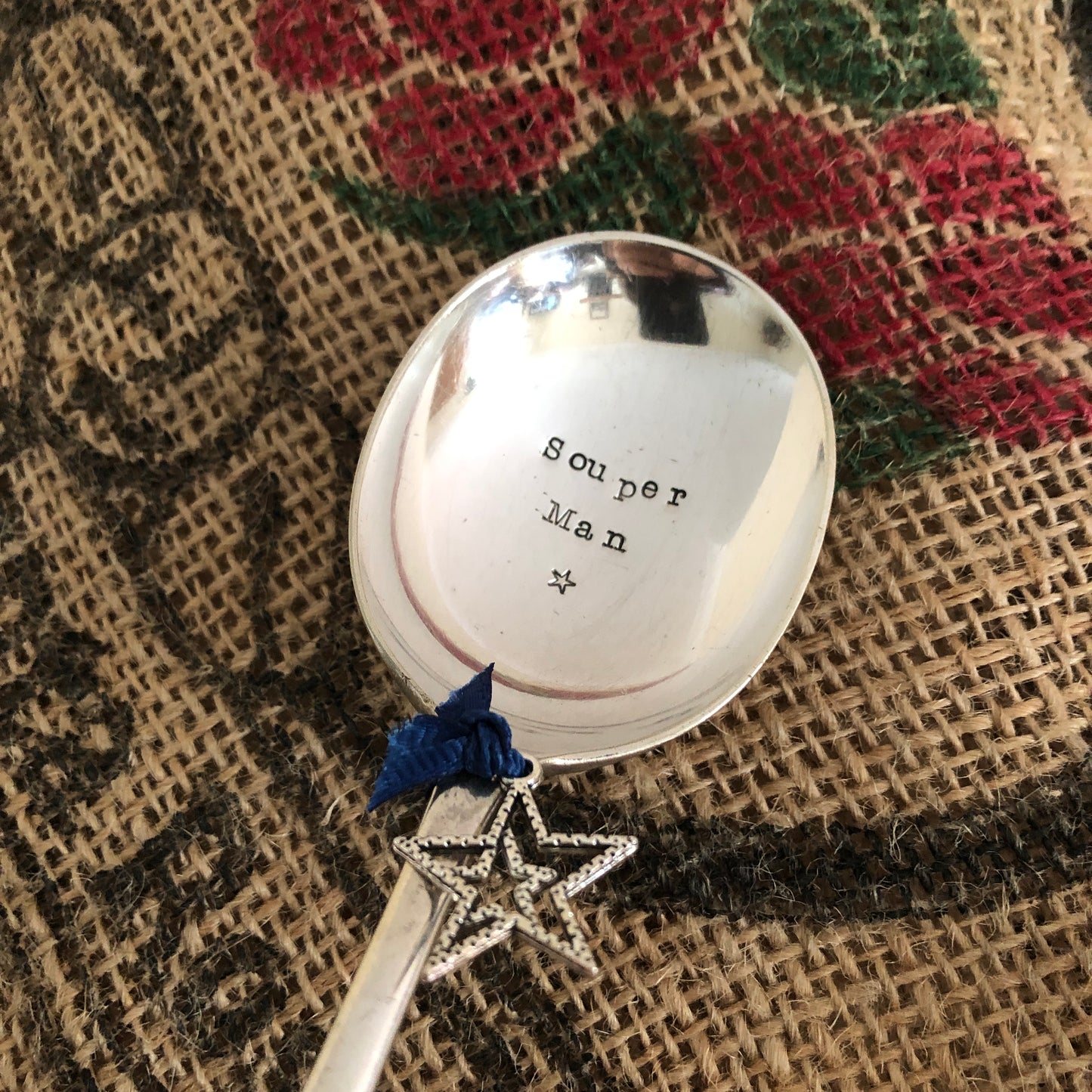 SOUPER MAN Hand stamped Vintage Silver Plated Soup spoon