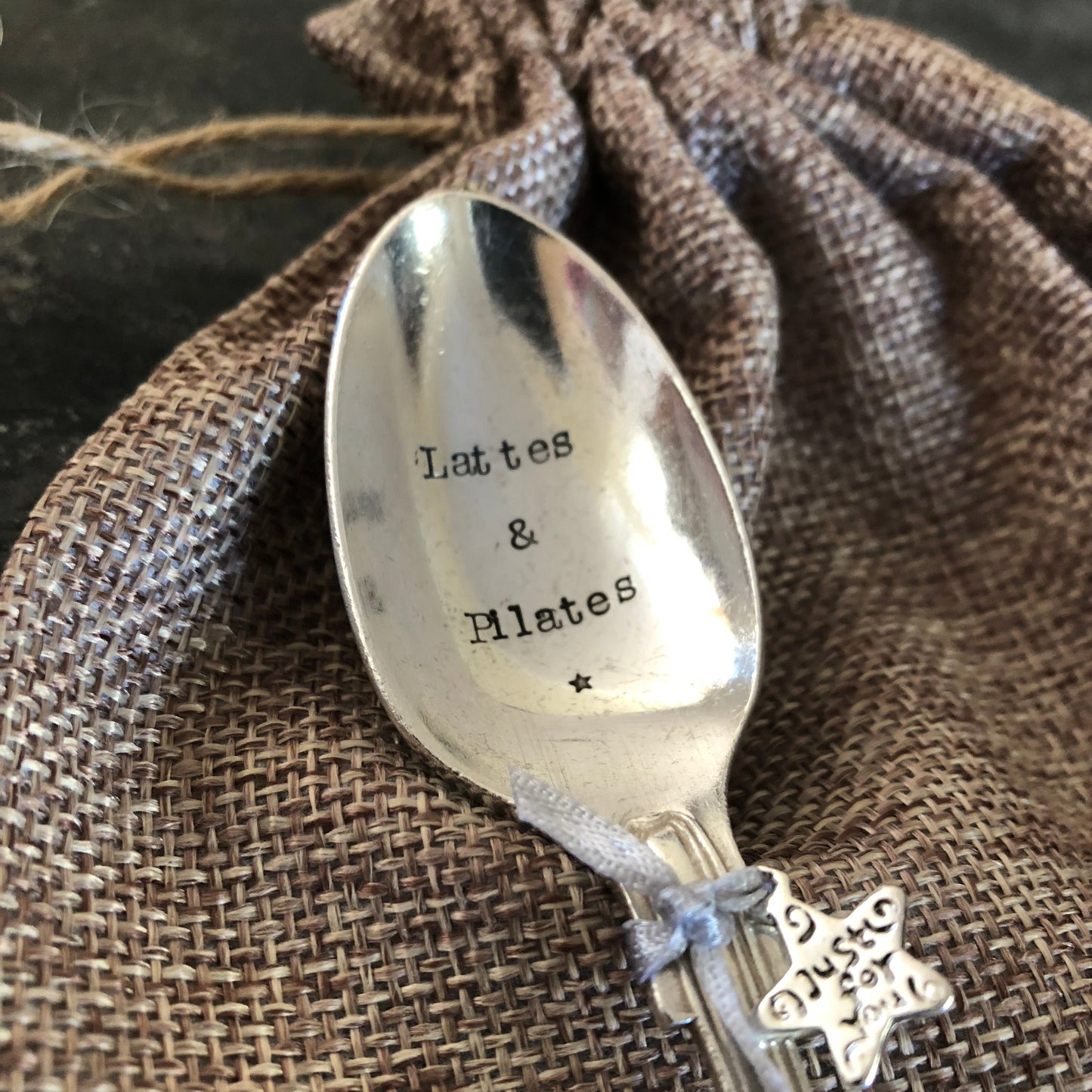 LATTES & PILATES Hand stamped Vintage Silver Plated Teaspoon