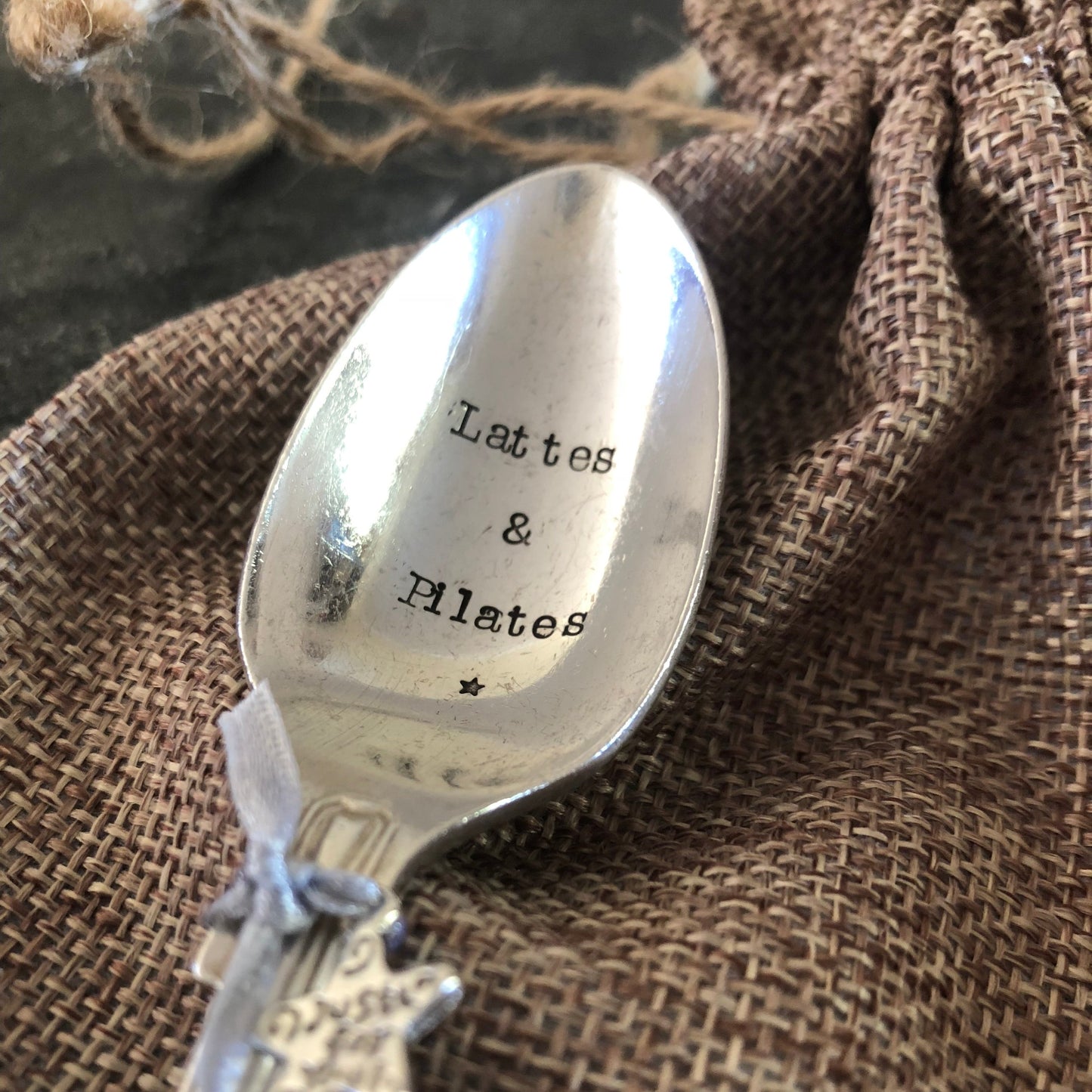 LATTES & PILATES Hand stamped Vintage Silver Plated Teaspoon