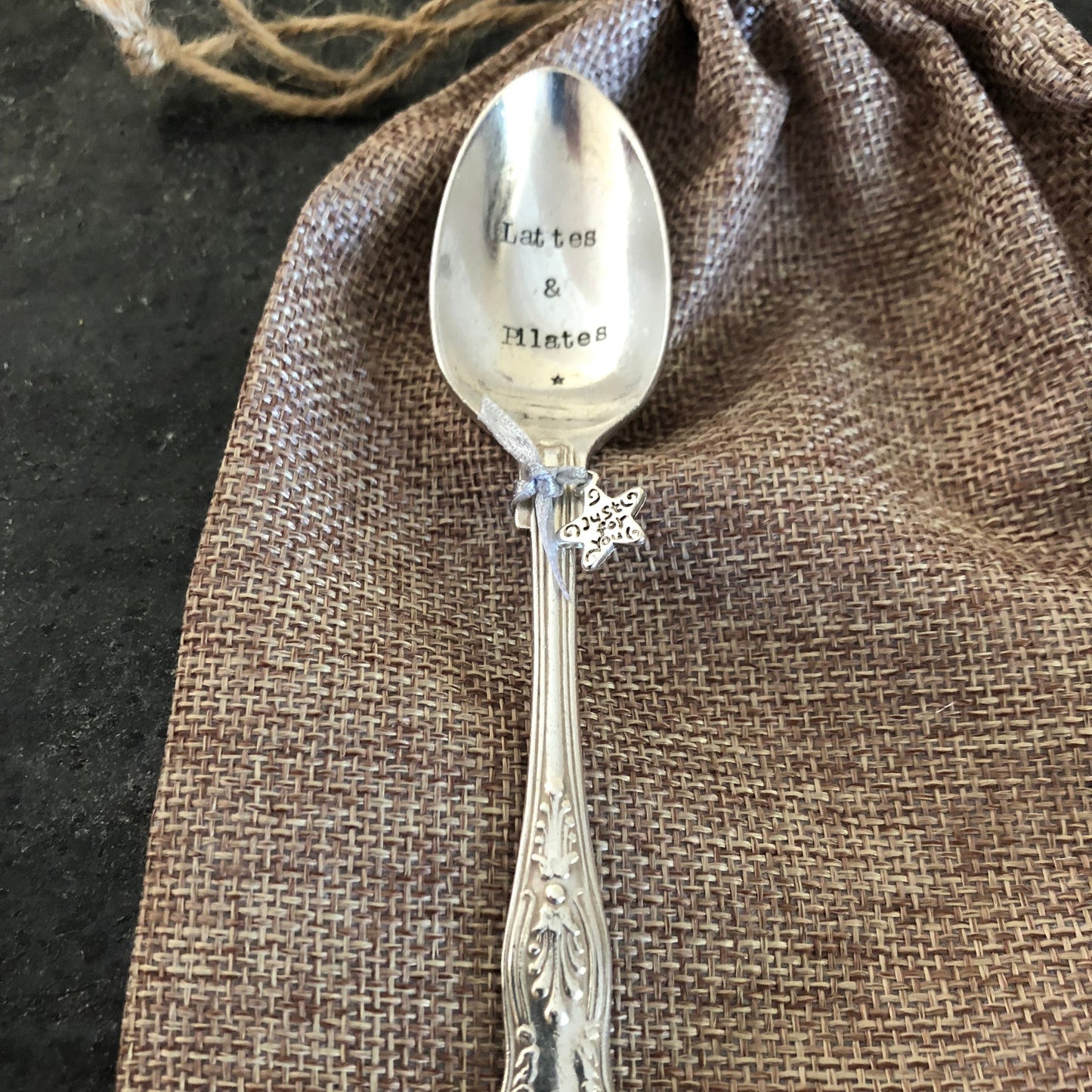 LATTES & PILATES Hand stamped Vintage Silver Plated Teaspoon