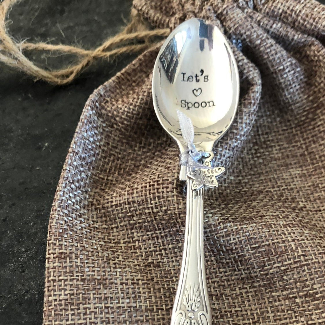 LET'S SPOON Hand Stamped Vintage Silver Plated Teaspoon