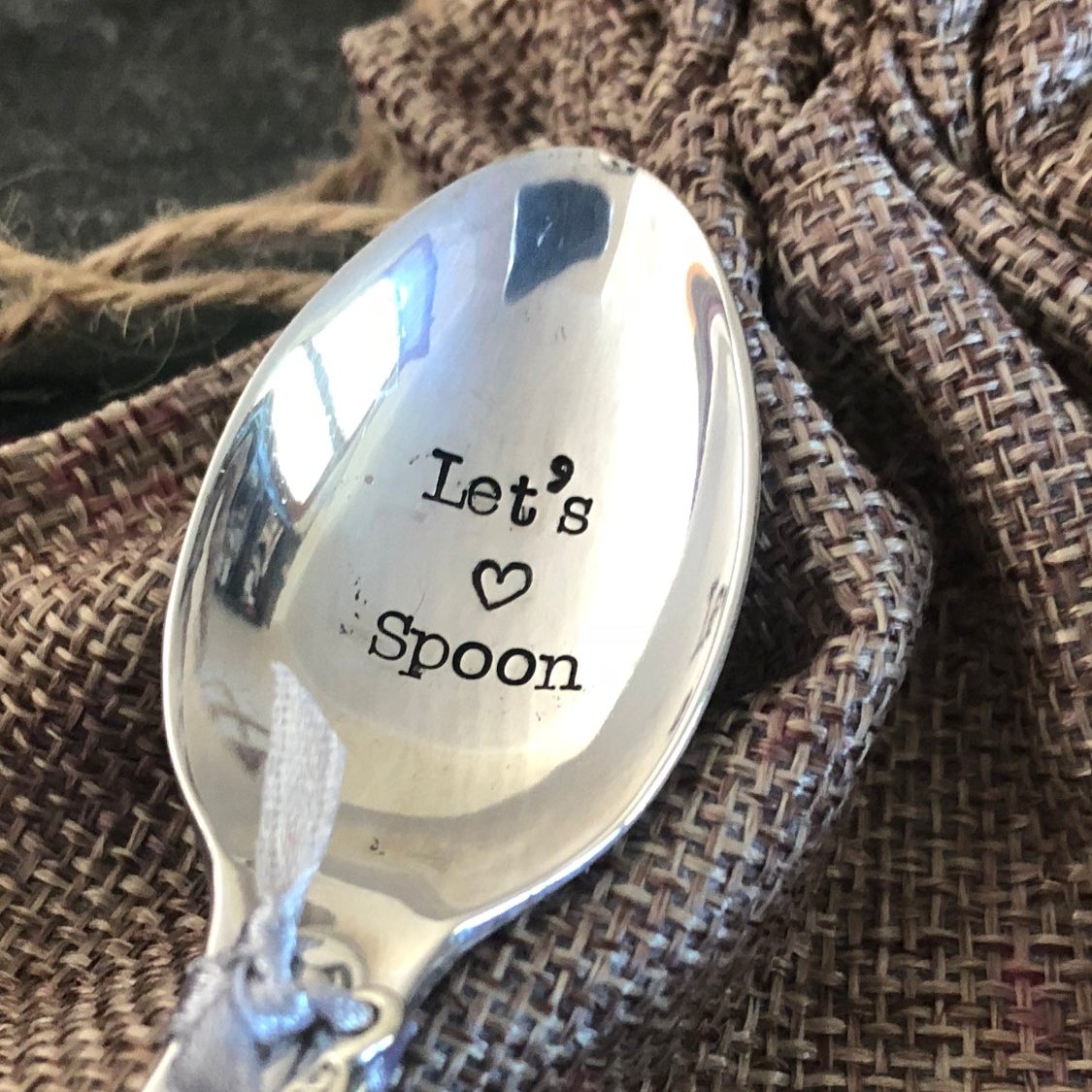 LET'S SPOON Hand Stamped Vintage Silver Plated Teaspoon