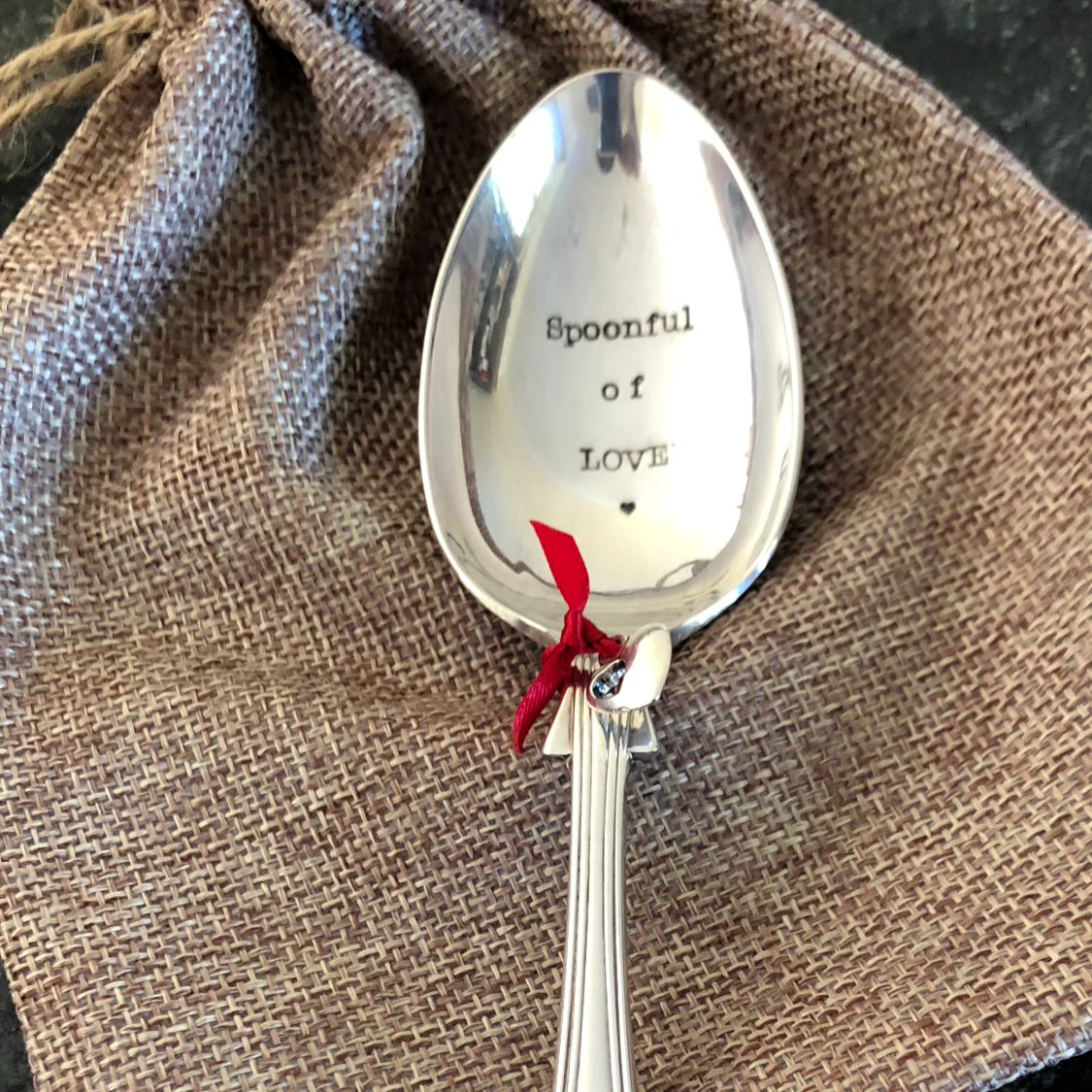 SPOONFUL OF LOVE - Hand stamped Vintage Silver Plated Dessert Spoon