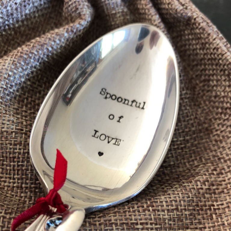 SPOONFUL OF LOVE - Hand stamped Vintage Silver Plated Dessert Spoon