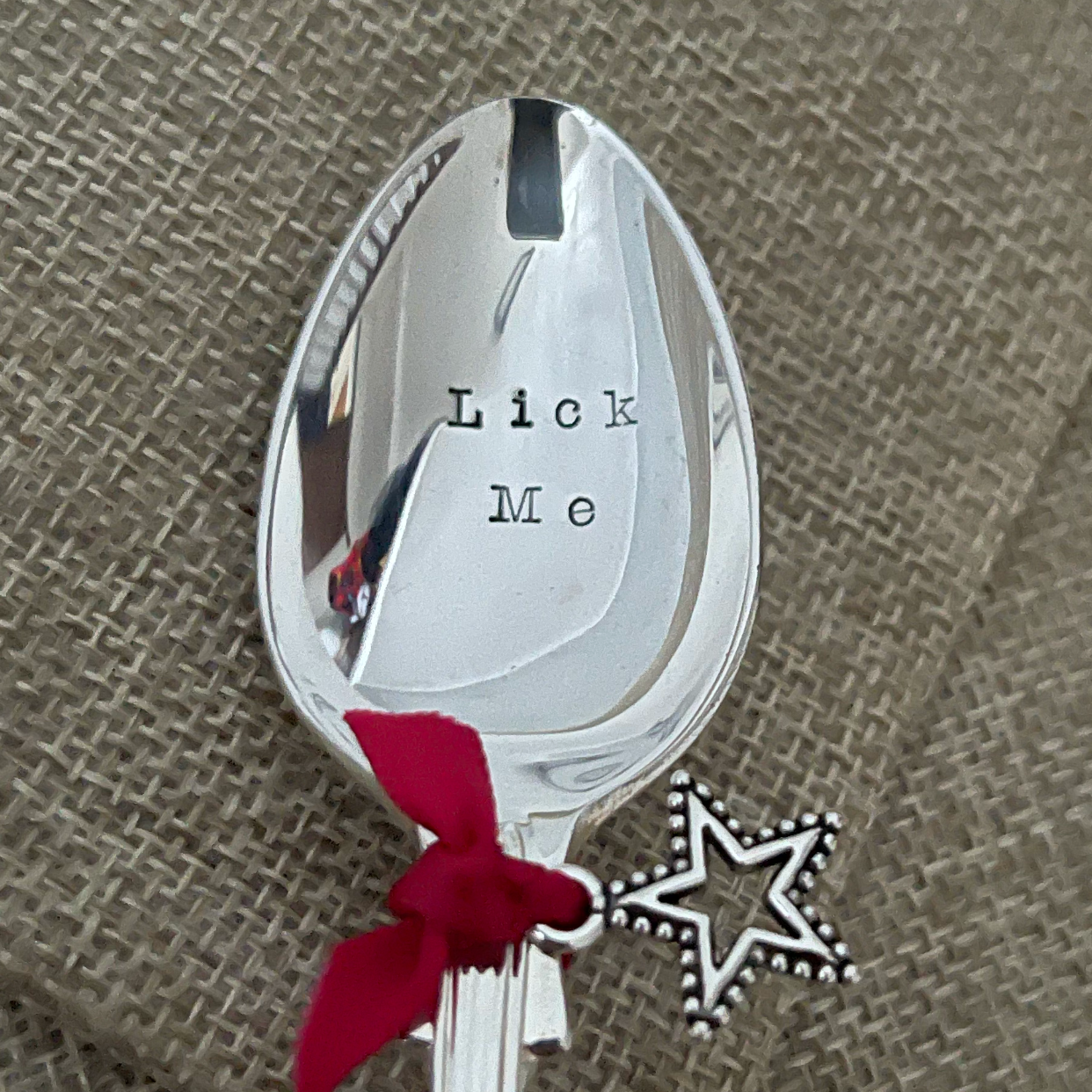 LICK ME - Hand stamped Vintage Silver Plated Dessert spoon