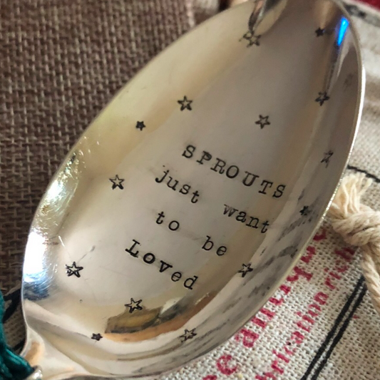 SPROUTS JUST WANT TO BE LOVE Large Hand stamped Vintage Silver Plated Serving spoon