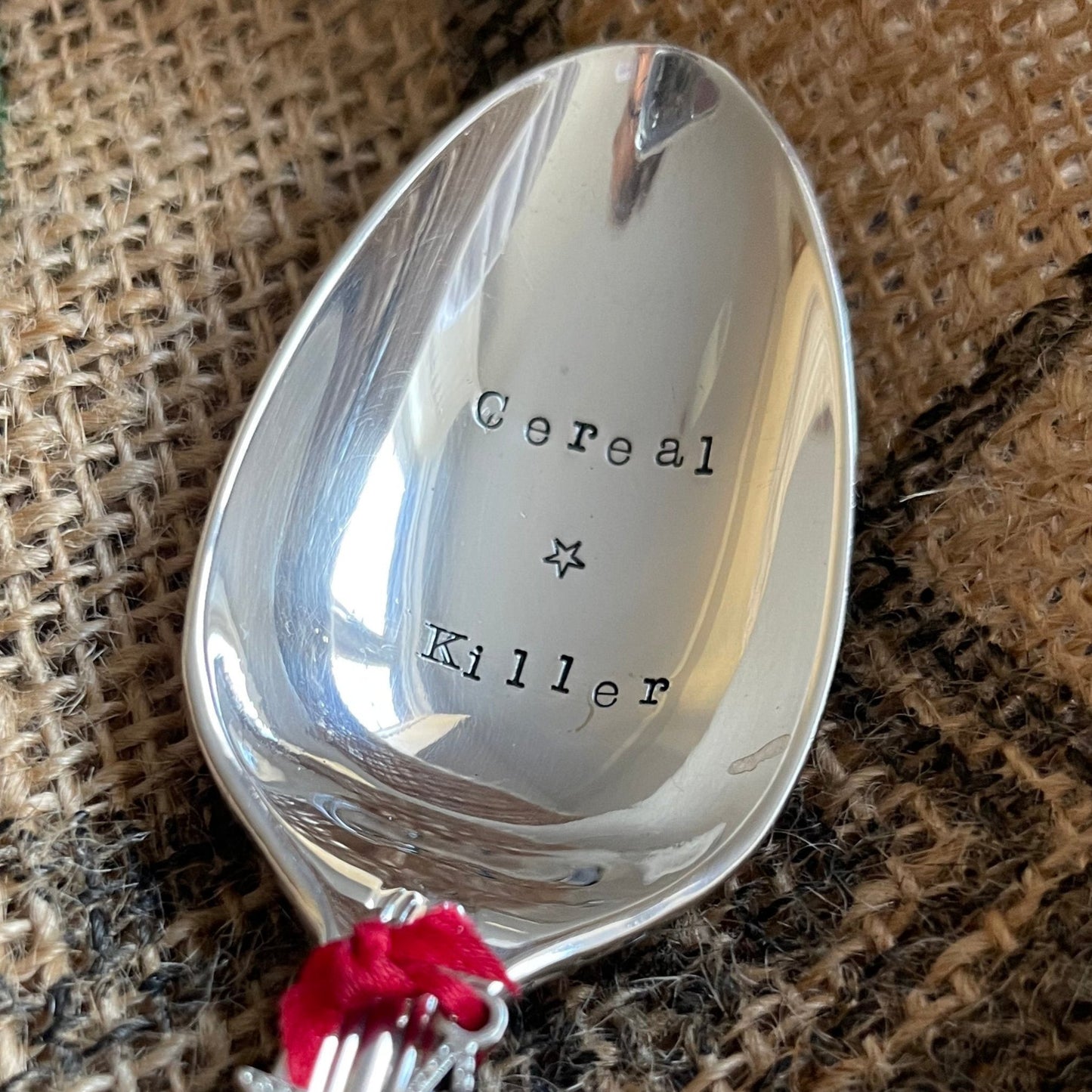 CEREAL KILLER Hand stamped Vintage Silver Plated Dessert Spoon - Free P&P