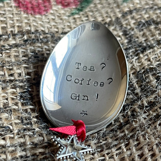 TEA? COFFEE? GIN! Hand stamped Vintage Silver Plated Teaspoon - Free P&P