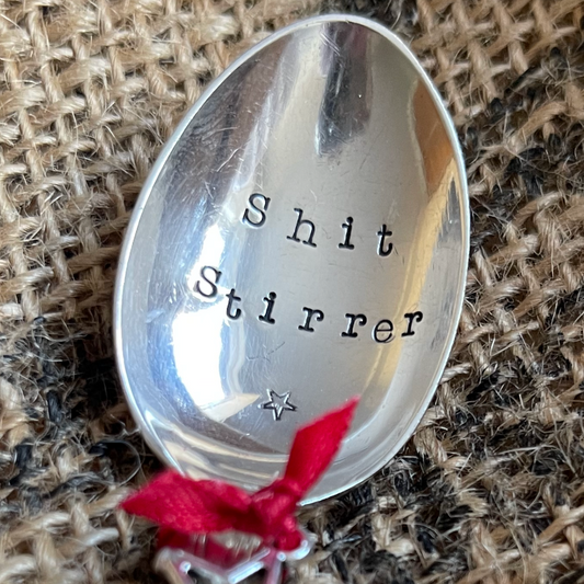 SH*T STIRRER Hand stamped Vintage Silver Plated Teaspoon - Free P&P