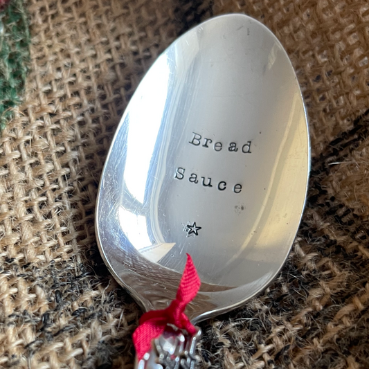 BREAD SAUCE Hand stamped Vintage Silver Plated Small Serving Spoon - Free P&P