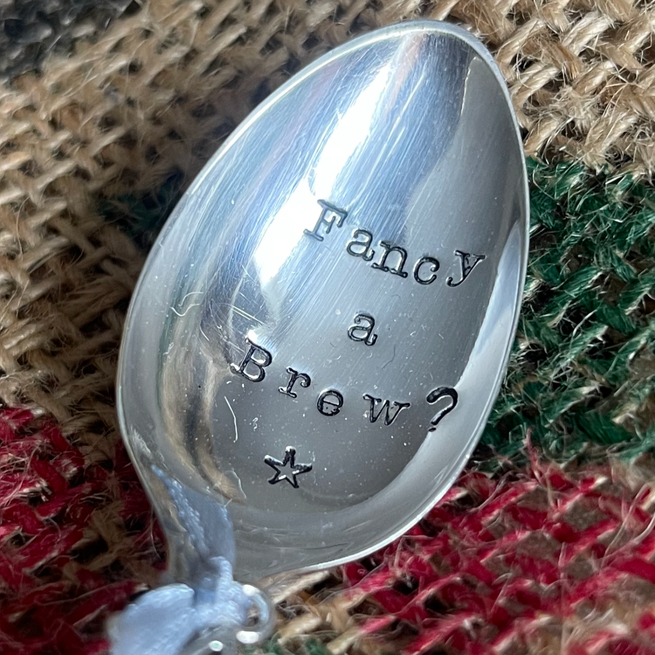 FANCY A BREW? Hand stamped Vintage Silver Plated Teaspoon - Free P&P