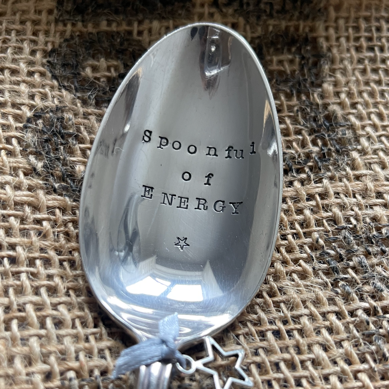 SPOONFUL OF ENERGY Hand Stamped Silver Plated Vintage Dessert Spoon - Free P&P