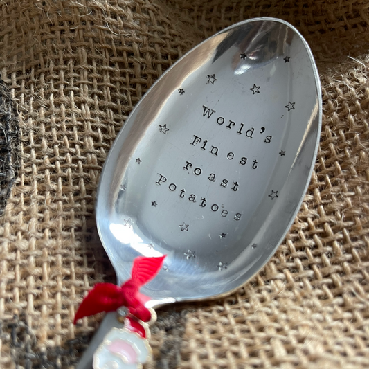 WORLDS FINEST ROAST POTATOES Hand Stamped Silver Plated Vintage Tablespoon