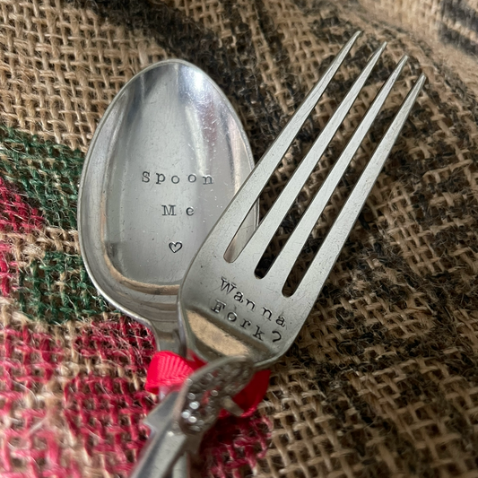 SPOON ME.....WANNA FORK? Silver Plated Dessert Spoon & Fork - Free P&P