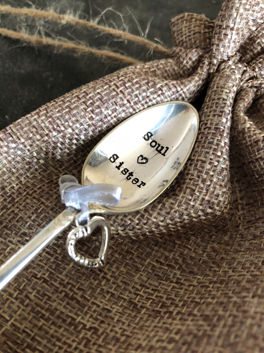 SOUL SISTER - Hand stamped Vintage Silver Plated Teaspoon - Free P&P