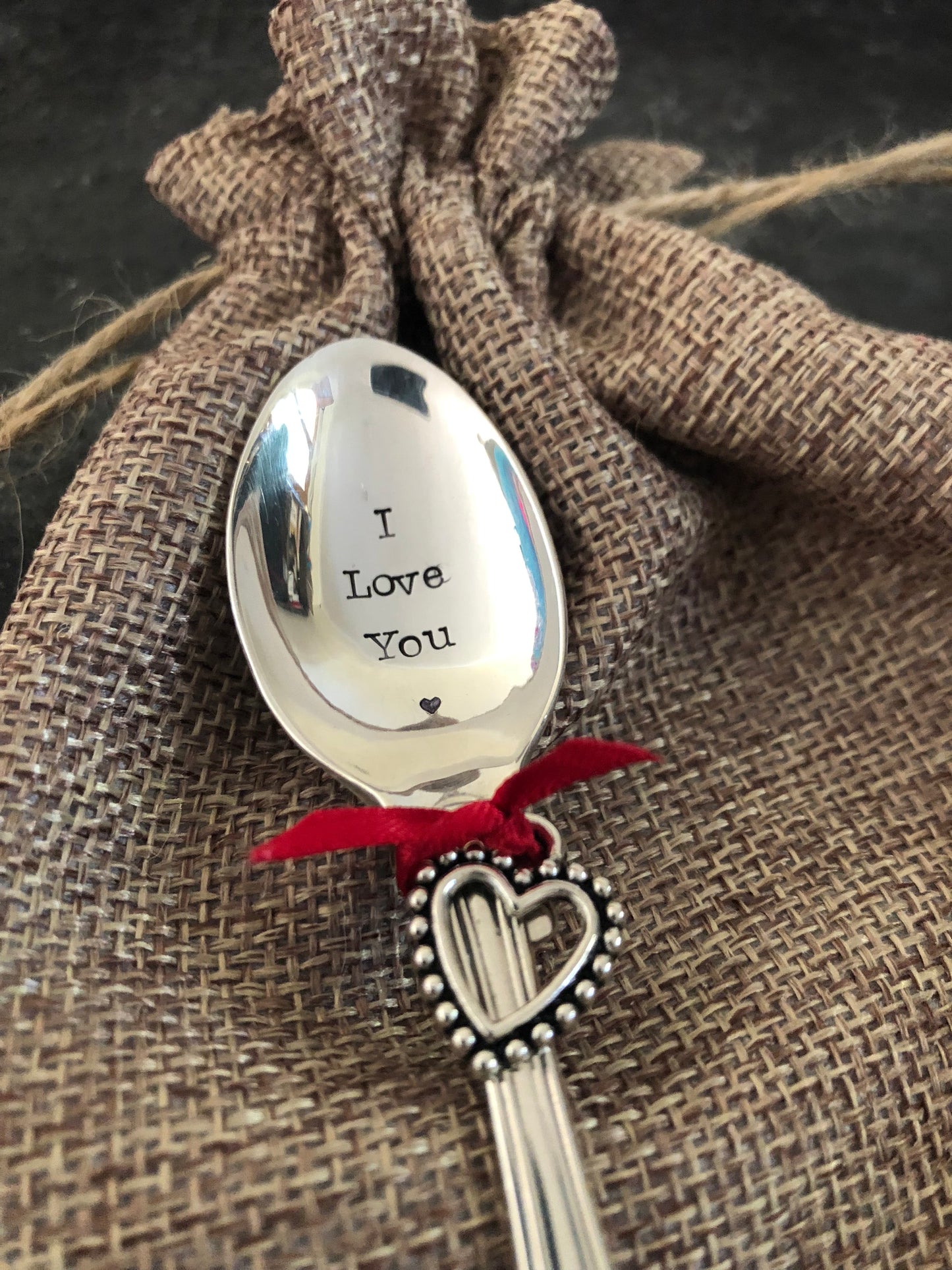 I LOVE YOU   Hand stamped Vintage Silver Plated Teaspoon - Free P&P