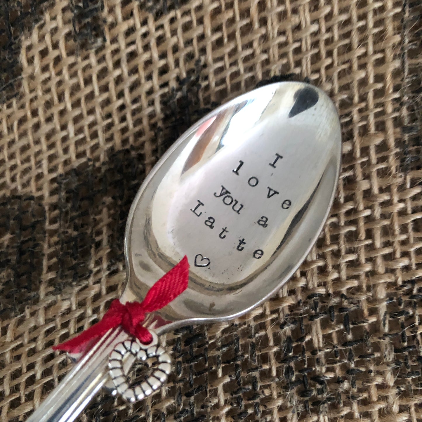 I LOVE YOU A LATTE   Hand stamped Silver Plated Vintage Teaspoon - Free P&P