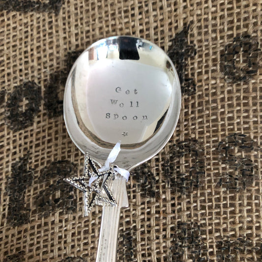 GET WELL SPOON - Hand stamped Silver Plated Vintage Soup spoon - Free P&P