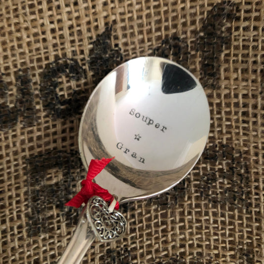 SOUPER GRAN  Hand stamped Vintage Silver Plated Soup Spoon