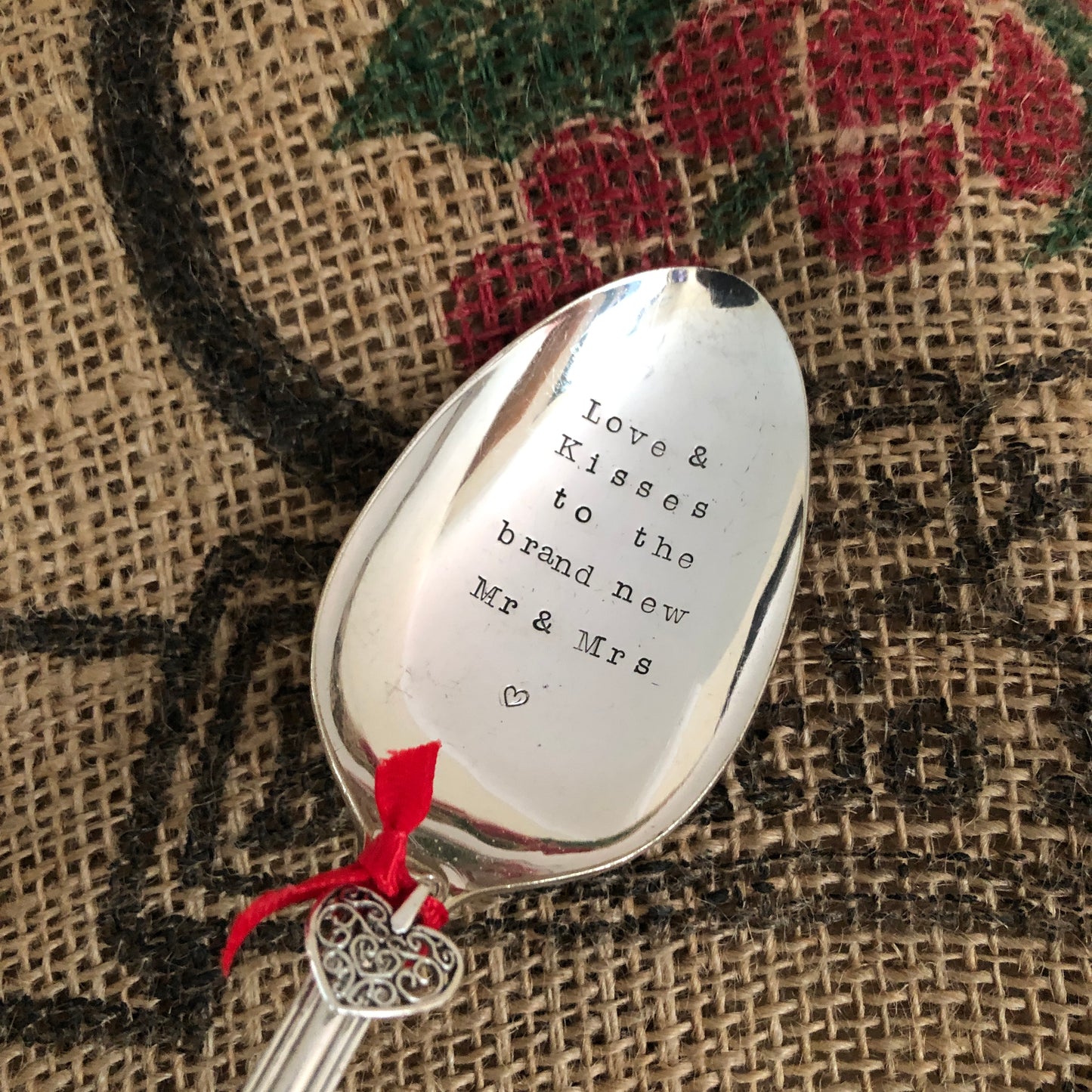 Wedding Gift - LOVE & KISSES TO THE BRAND NEW MR & MRS  Silver Plated Serving Spoon - Free P&P