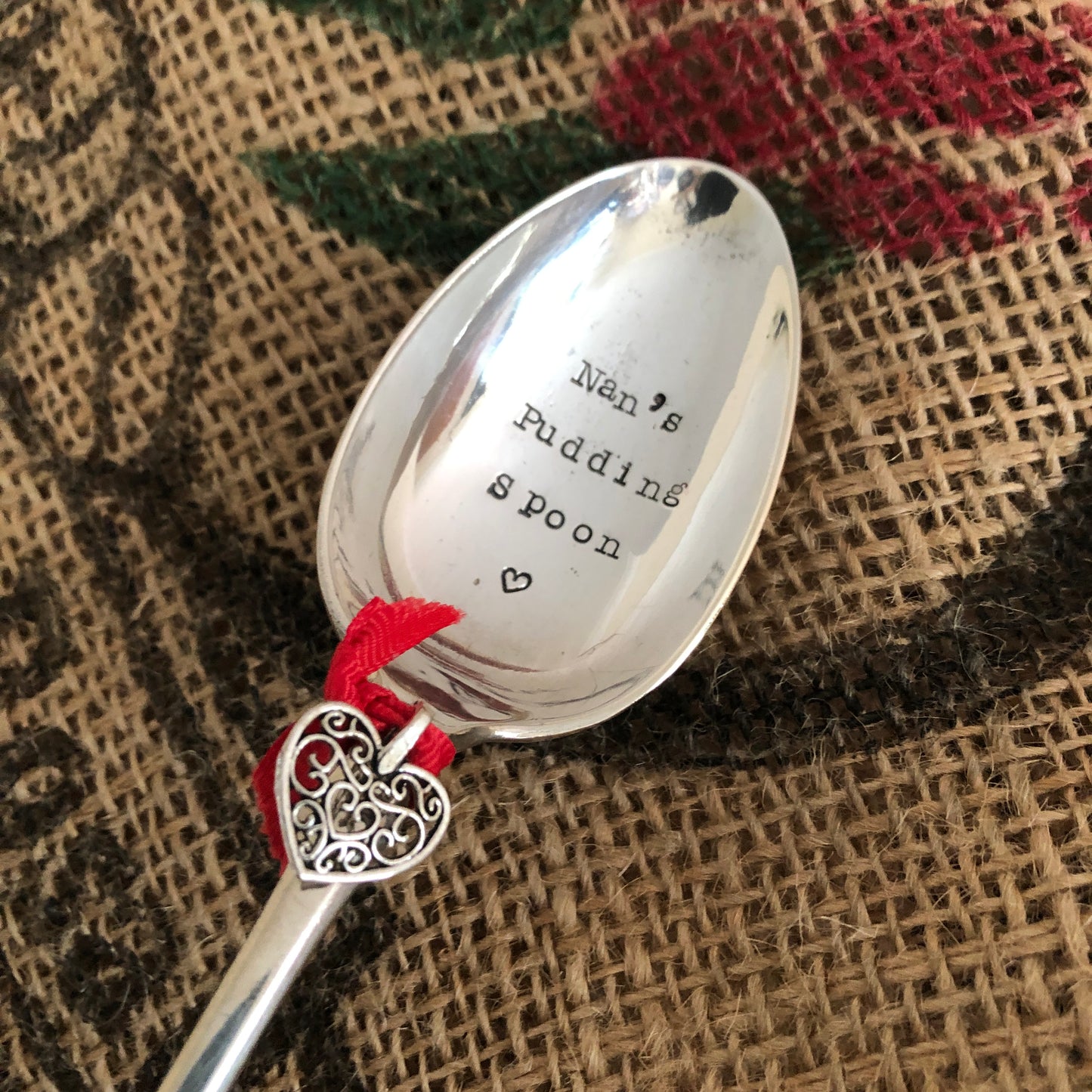 NAN'S PUDDING SPOON   Hand stamped Silver Plated Vintage Dessert spoon - Free P&P