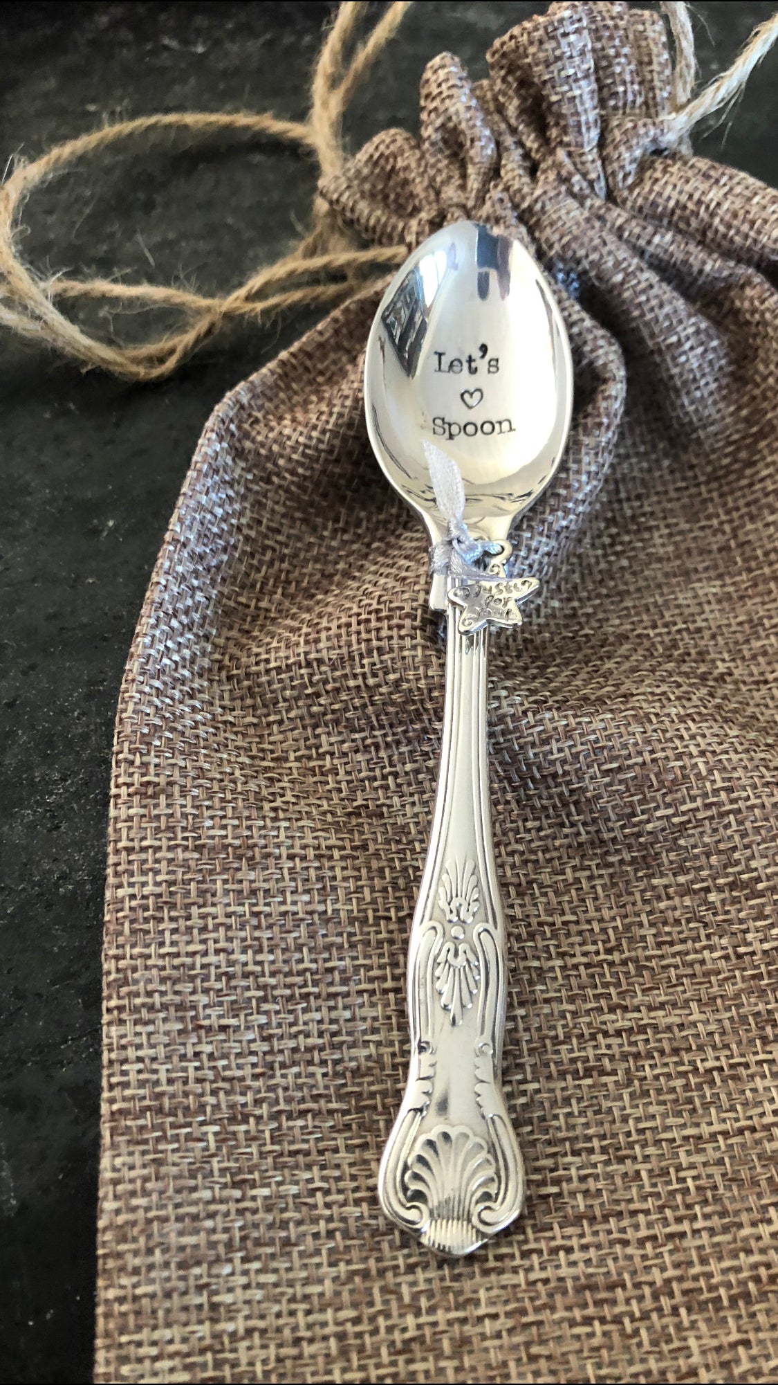 LET'S SPOON   Hand Stamped Vintage Silver Plated Teaspoon - Free P&P