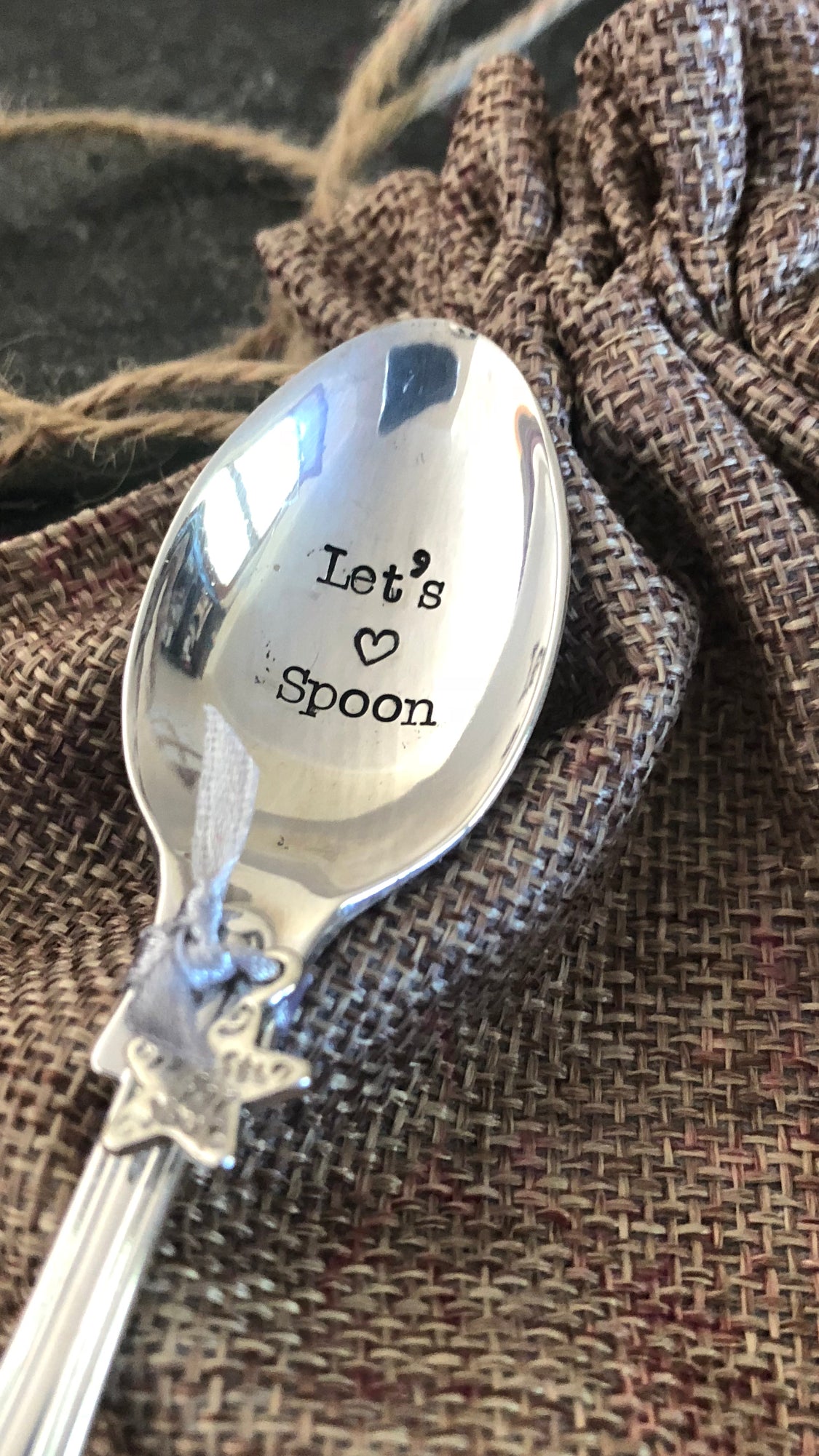 LET'S SPOON   Hand Stamped Vintage Silver Plated Teaspoon - Free P&P