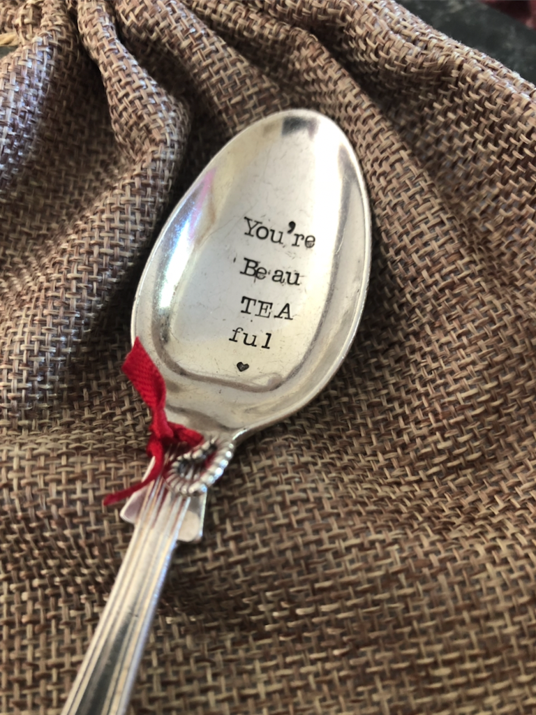 YOU'RE BEAU TEA FUL   Hand stamped Vintage Silver Plated Teaspoon - Free P&P